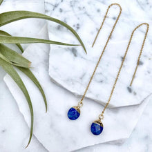 lapis lazuli drop threader earrings