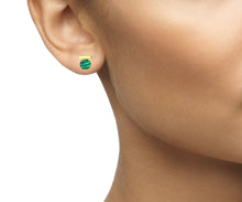 tiny geometric gold malachite studs