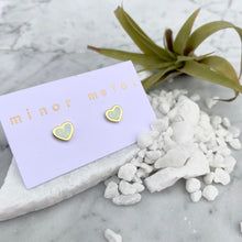 opal heart stud earrings